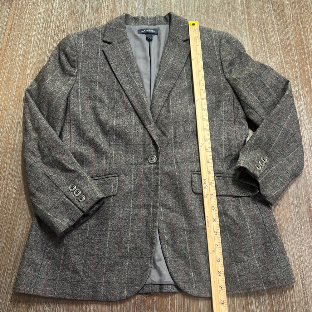 Lands' End 4P Wool Cashmere Stretch‎ Plaid Blazer Jacket Gray Career Business - Picture 7 of 7